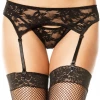 Music Legs Black Lace Garter Belt & G-String Lingerie
