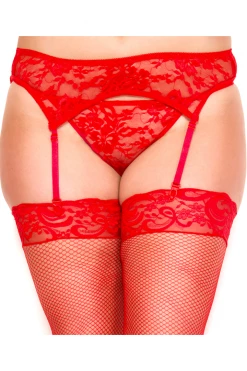 Music Legs Red Lace Garter Belt & G-String