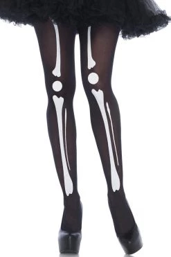 Leg Avenue Black Skeleton Print Pantyhose