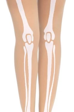 Leg Avenue Beige Skeleton Print Pantyhose Hosiery
