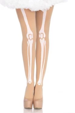 Leg Avenue Beige Skeleton Print Pantyhose Hosiery