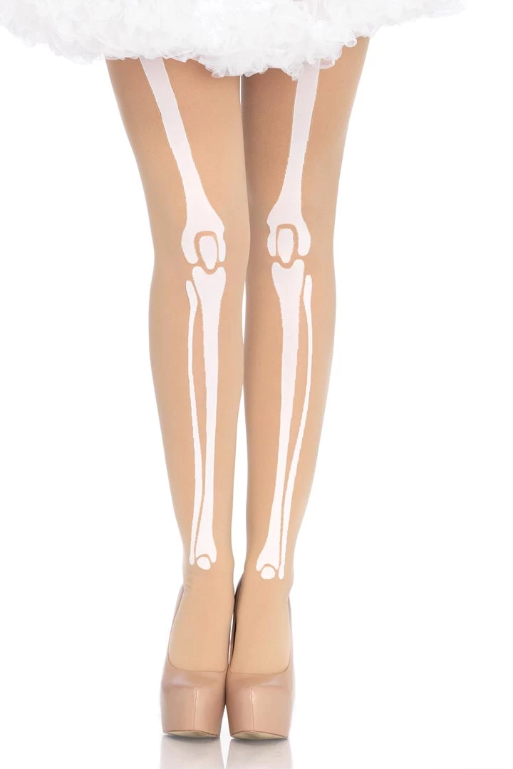 Leg Avenue Beige Skeleton Print Pantyhose Hosiery 3 Leg Avenue Beige Skeleton Print Pantyhose Hosiery