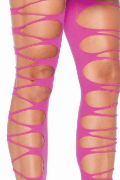 Leg Avenue Neon Pink Shredded Footless Tights Glow In The Dark & Neon