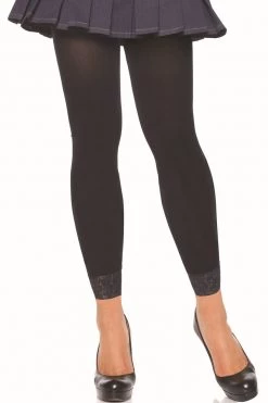 Leg Avenue Hosiery Black Opaque Footless Lace Tights