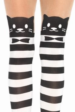 Leg Avenue Fancy Cat Striped Opaque Pantyhose Hosiery