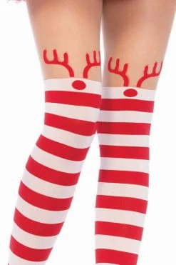 Leg Avenue Hosiery Reindeer Red And White Stripe Pantyhose