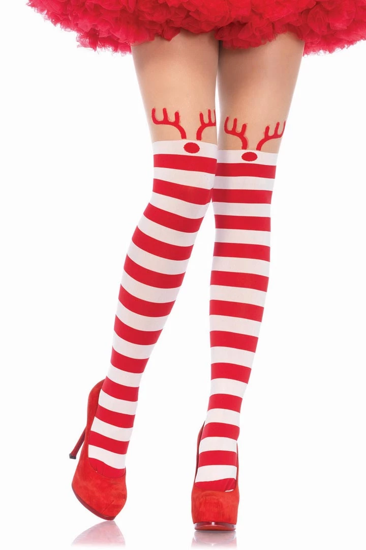 Leg Avenue Hosiery Reindeer Red And White Stripe Pantyhose 3 Leg Avenue Hosiery Reindeer Red And White Stripe Pantyhose
