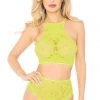 Leg Avenue Bodystocking Lingerie Neon Yellow Crochet Crop Top & Panty 1 Leg Avenue Bodystocking Lingerie Neon Yellow Crochet Crop Top & Panty