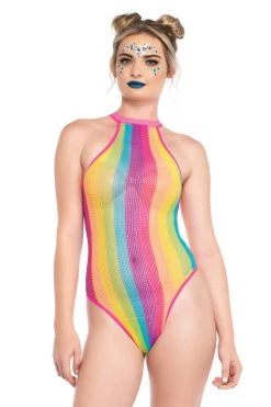 Leg Avenue Rainbow Stripes Fishnet Bodysuit