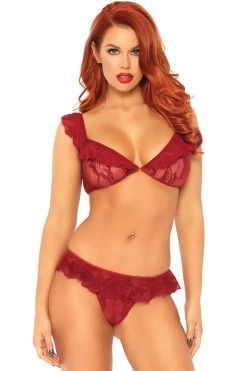 Leg Avenue Effortless Affection Red Ruffle Bra & Panty Set Lingerie