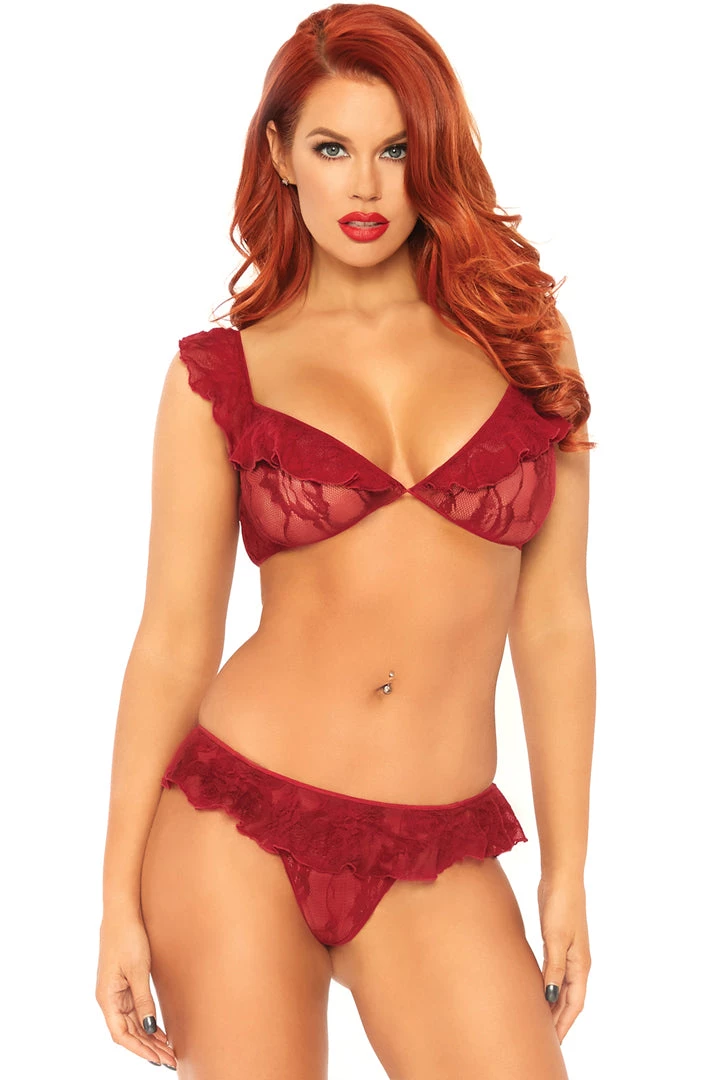 Leg Avenue Effortless Affection Red Ruffle Bra & Panty Set Lingerie 3 Leg Avenue Effortless Affection Red Ruffle Bra & Panty Set Lingerie