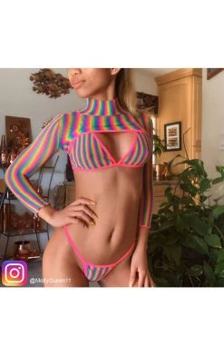 Leg Avenue Electric Rainbow Fishnet Top & Panty