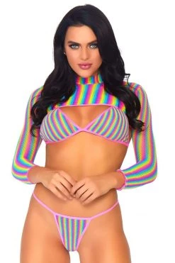 Leg Avenue Electric Rainbow Fishnet Top & Panty