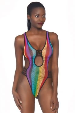 Leg Avenue Bodystocking Lingerie Rainbow Fishnet Cutout Teddy