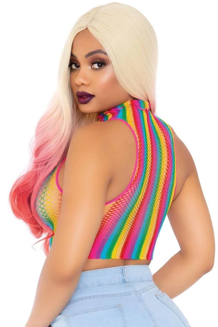 Leg Avenue Rainbow Fishnet High Neck Crop Top 4 Leg Avenue Rainbow Fishnet High Neck Crop Top