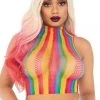 Leg Avenue Rainbow Fishnet High Neck Crop Top