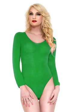 Music Legs Bodystocking Lingerie Green Long Sleeve Opaque Teddy