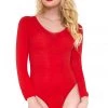 Music Legs Red Long Sleeve Opaque Teddy Bodystocking Lingerie