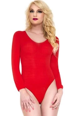 Music Legs Red Long Sleeve Opaque Teddy Bodystocking Lingerie