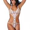 Elegant Moments White Fishnet Lace Up Thong Monokini