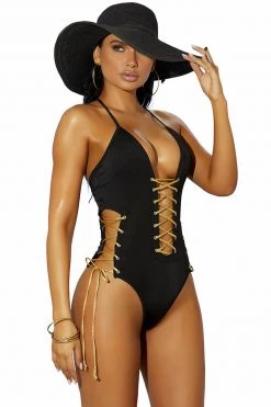 Elegant Moments Swimwear Sun And Done Lace-Up One Piece Swimsuit