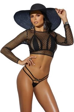 Elegant Moments Dancewear Black Crochet Swim Cover-Up Top