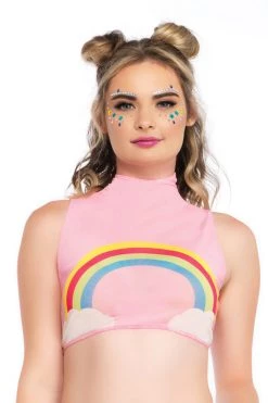 Leg Avenue Dancewear Pink Rainbow Mesh Crop Top
