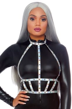 Leg Avenue Iridescent Studded Vinyl Body Harness Harness & Strappy Lingerie