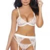 Popsi Lingerie White Blooming Lace Bralette & Garter Set