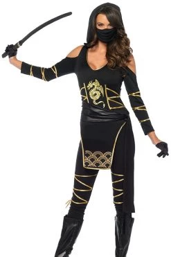 Leg Avenue Stealth Assassin Black & Gold Ninja Costume Costumes