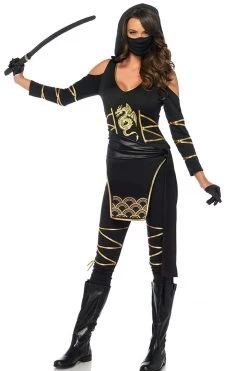 Leg Avenue Stealth Assassin Black & Gold Ninja Costume Costumes