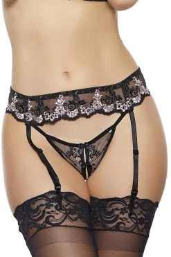 Popsi Embroidered Floral Garter Belt Lingerie