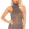 Leg Avenue Lurex Black & Silver High Neck Mini Dress Bodystocking Lingerie 1 Leg Avenue Lurex Black & Silver High Neck Mini Dress Bodystocking Lingerie