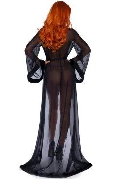 Leg Avenue 3 PC Faux Fur Trimmed Long Sheer Robe - Black