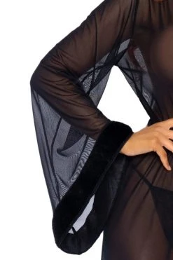 Leg Avenue 3 PC Faux Fur Trimmed Long Sheer Robe - Black 10 Leg Avenue 3 PC Faux Fur Trimmed Long Sheer Robe - Black