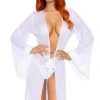 Leg Avenue 3 PC Faux Fur Trimmed Long Sheer Robe - White Lingerie