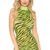 Leg Avenue Neon Yellow Sheer Zebra Mini Dress Bodystocking Lingerie 1 Leg Avenue Neon Yellow Sheer Zebra Mini Dress Bodystocking Lingerie