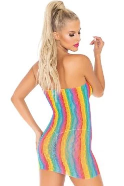 Leg Avenue Rainbow Fishnet Tube Top Mini Dress Bodystocking Lingerie