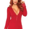 Leg Avenue Burgundy Brushed Rib Romper Long Johns Lingerie