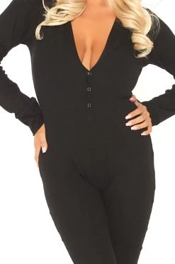 Leg Avenue Lingerie Black Brushed Ribbed Long Johns