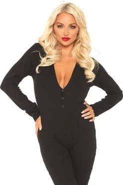 Leg Avenue Lingerie Black Brushed Ribbed Long Johns