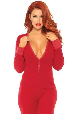 Leg Avenue Burgundy Brushed Ribbed Long Johns Lingerie