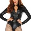 Julbie.com BDSM Lingerie Long Sleeve Wet Look Bodysuit