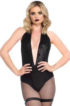 Leg Avenue Black Sequin Halter Bodysuit