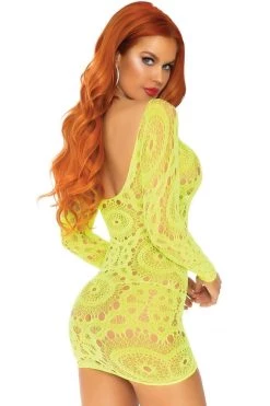 Leg Avenue Neon Yellow Crochet Mini Dress