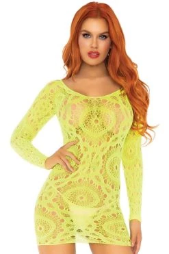Leg Avenue Neon Yellow Crochet Mini Dress