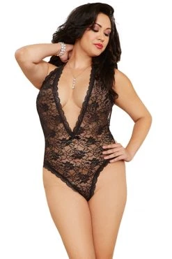 Dreamgirl Lingerie Black Plunging Neckline Teddy
