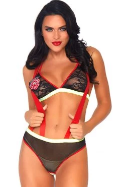 Leg Avenue Racy Fire Fighter Bra And Suspender Panty Set