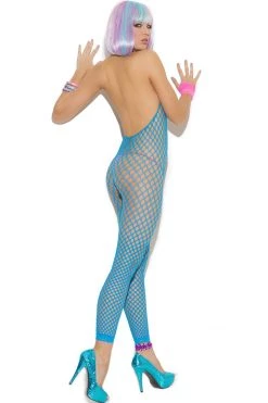 Elegant Moments Bodystocking Lingerie Neon Blue Pinup Crotchless Bodystocking