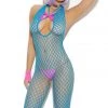 Elegant Moments Bodystocking Lingerie Neon Blue Pinup Crotchless Bodystocking